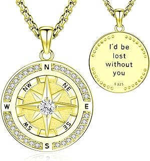 Eusense Compass Necklace for Women Mens Gold Compass Pendant Sterling Silver 925 Compass Jewelry Fathers Day Necklace Gifts Compass Graduation Necklace