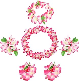Hawaiian Anklets with Soft Silk Flowers perfect for Women, Kids - Udalyn Luau Flower Leis Jumbo Set for Tropical Events & Hawaiian Parties
