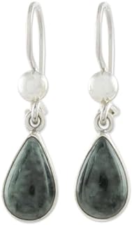 NOVICA Artisan Jade Dangle Earrings Dropshaped Dark Green Sterling Silver Guatemala [1.3 in L x 0.3 in W] ' Dark Green Tears'