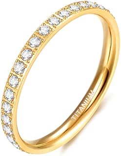 TIGRADE 2mm Women Titanium Eternity Ring Cubic Zirconia Anniversary Wedding Engagement Band Size 3-13.5