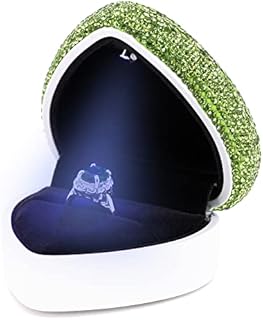 Naimo Rhinestone Heart Shaped Ring Box with LED Light Velvet Holder Earrings Coin Crystal Jewelry Box Case for Proposal Engagement Wedding Anniversary Valentines