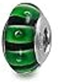 Galaxy Gold GG Genuine Murano Glass Charm Bracelet with Cubic Zirconia & 925 Sterling Silver, Rainbow Green Caterpillar Design for Women