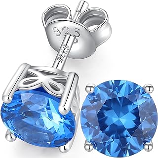 Lyonghzb Rhodium Plated 925 Sterling Silver Round Brilliant Cut & Princess Cut Cubic Zirconia Stud Earrings for Women Men Hypoallergenic Silver Post Stud Earrings Nickel Free Fine Jewelry (With Gift Box)
