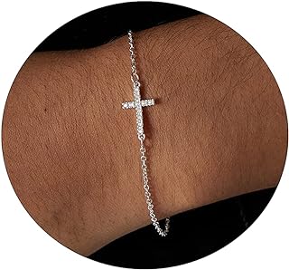 CAROVO 14k Gold-Plated Cross Anklet with Herringbone, Paperclip, Satellite Box and Link Chain for Women, Ideal Religious Gift with Elegant Design