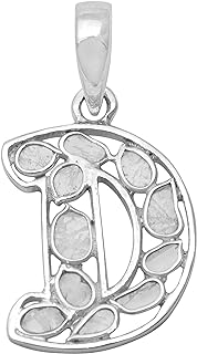 "D" Alphabet Initial Pendant Necklace with 0.50 CTW Polki Diamonds, Sterling Silver Rolo Chain and S-Hook Clasp by MOONEYE
