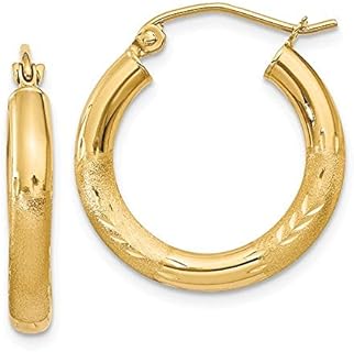 14K Yellow Gold Diamond Cut 3mm Hoop Earrings