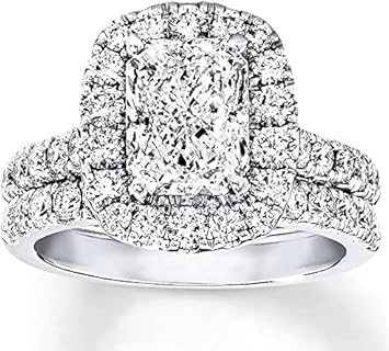 Women's Radiant Cut Moissanite Bridal Set, 3-1/3 CT Platinum Plated Silver Rings Size 9