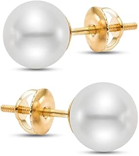 ISAAC WESTMAN AAA Quality Japanese Akoya White Pearl Stud Earrings with Secure 14K Yellow Gold Screw Backs - Sophisticated Elegance Design