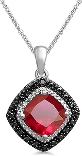 Black Diamond Cushion-Shaped Pendant in Sterling Silver Necklace with Rolo Chain and Lobster Clasp for Women