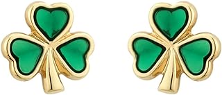 Shamrock Earrings Studs Medium Gold Plated & Enamel Made in Ireland by Solvar
