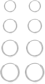 Silver Hoop Earrings- Cartilage Earring Small Hoop Earrings for Women Men Girls,4 Pairs of Hypoallergenic 925 Sterling Silver Tragus Earrings