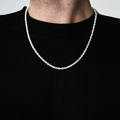OCHCOH 925 Sterling Silver Clasp Mens Jewelry Mens Gifts 2/2.5/3/4/5mm Rope Chain for Men Women Diamond Cut Chain Necklace 16, 18, 20, 22, 24, 26, 30 Inch