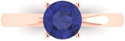 Clara Pucci 1.0 ct Round Cut Solitaire Simulated Blue Tanzanite Engagement Wedding Bridal Promise Anniversary Ring in 14k Rose Gold