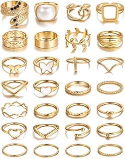 iF YOU 30 Pcs Gold Rings Set for Women, Boho Stackable Midi Rings, Silver Knuckle Rings Pack
