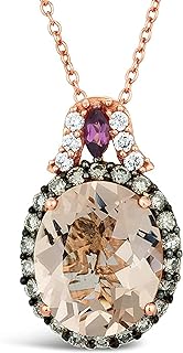 Le Vian 18" Oval Morganite and Rhodolite Diamond Pendant Necklace in 14K Rose Gold with Cable Chain and Lobster-claw Clasp for Women