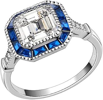 Lavencious Royal Halo Engagement Ring in 925 Sterling Silver with Cubic Zirconia Gem, Sizes 5-10