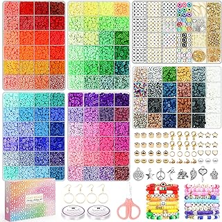 Paodey 20,000-Pc Clay Beads Bracelet Making Set in Polymer, Elastic String Design, Perfect for Kids and Adults, Multipurpose Crafts Kit with 120 Unique Colors, Heishi Beads & Pendant Charms