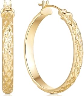 14k Gold Diamond-Cut Hoop Earrings with French Clip for Women, Elegant 30mm Size Jewelry