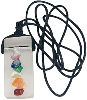 Glamorous 44x19x15mm Selenite Seven Chakra Necklace Embellished with Topaz on Rope Chain, Ideal Gift for Women