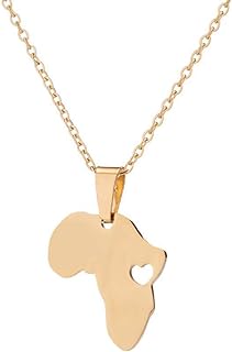 Stainless Steel Gold Plated Engrave Hollow Heart on Africa Map Pendant Necklace for Women