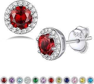 Bestyle Peridot Birthstone Diamond Stud Earrings in 925 Sterling Silver for Women, Double Notched Butterfly Backfinding, Classic Heart/Round/Teardrop/Square Design