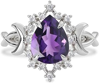 Elegant Sterling Silver Amethyst Engagement Ring with Moissanite Detailing for Women, Pear Shaped Design - ADLSTIGH