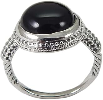 Kidney Stone Wedding Ring - Black Onyx Gem in 925 Sterling Silver, Artistic Rope & Dot Design, Size 5 - Perfect Everyday Statement Ring or July Birthstone Gift
