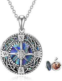 ONEFINITY Compass Locket Necklace That Holds Pictures 925 Sterling Silver Celtic Knot Compass Necklace Graduation Gift Jewelry Gifts for Women Men
