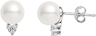 14k White Gold AAAA Quality Japanese White Akoya Cultured Pearl Diamond Stud Earrings for Women - PremiumPearl