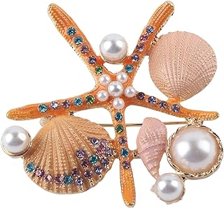 Women Rhinestone Pearl Brooch, big Colorful sea starfish Brooch Pins Fancy Vintage Style shell Crystal Broches Dress Accessories Jewelry Boutonniere Corsage for Hat Bag Suit Tie Gift Wedding