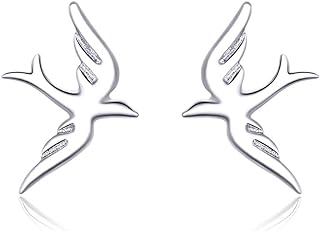Women's Hypoallergenic Sterling Silver Swallow Bird Design Stud Earrings with Push Back Mechanism, Ideal for Girls and Ladies Minimalist Jewelry Collection