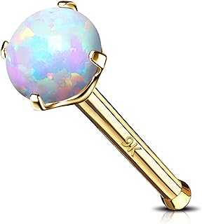 Jewseen 9K Solid Gold Opal Nose Studs 20G Nose Rings L-Shaped Nose Piercing Jewelry Nose Bone Studs Nostrial Piercing Jewelry for Women and Men