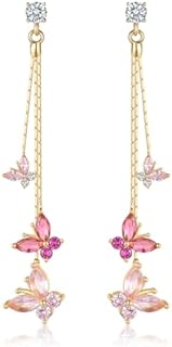 LOVE&CLOVER Butterfly Earrings for Women Girls Dangle Drop Earrings Silver 925 Hypoallergenic Blue