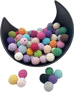 Oulitigy Small Wooden Crochet Beads for DIY Jewelry and Crafts in Vibrant Assorted Colors - Perfect for Necklace or Bracelet Making - 16mm