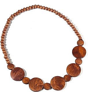 No-Clasp Unisex Wooden Beaded Necklace - Bohemian Tribal Design - Ideal for Men and Women - Chunky Bead Shape - Ideal Gift for Every Occasion