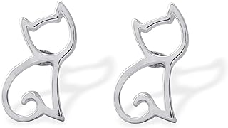 Charming Sterling Silver Cat-Shaped Stud Earrings by Boma Jewelry with Secure Push Back Design