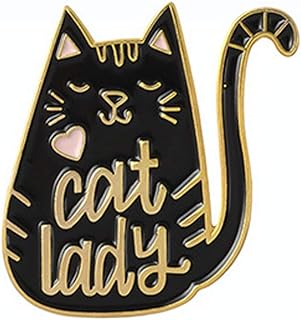 Metal Gold Plated White Cat Lady Black Dog Mom Enamel Lapel Brooch Pin