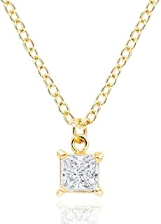 Lobster Clasp Princess-Cut CZ Diamond Necklace for Women - Cable Chain with 1.0 Carat Square Cubic Zirconia Crystal Pendant - Elegant Bridal and Bridesmaid Jewelry Gift