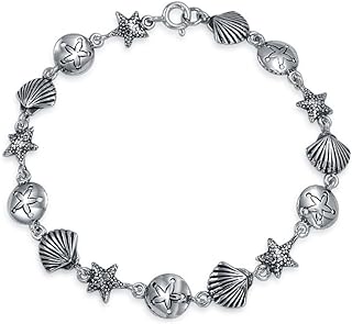Hawaiian Seaside Beach Tropical Vacation Nautical Dangle Sand Dollar Sea Shell Clam Starfish Charm Bracelet Jewelry 7-7.5"
