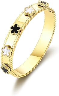 Clover Bracelet Bangle for Women 14K Gold and White Gold Plated Stainless Steel Lucky Jewelry Gift