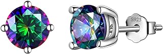 Aurora Tears Mystic-topaz Rainbow Studs Earrings Men 925 Sterling Silver Women Small Stud Crystal Cubic Zirconia Minimalist Stud Earring Girls Dating Jewelry Boys Gift