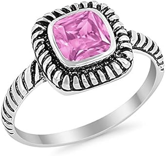 Blue Apple Co. Princess Cut Twisted Solitaire Bezel Set Oxidized Design Statement Fashion Ring Cubic Zirconia 925 Sterling Silver