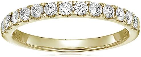 1/2 carat (ctw) Diamond Wedding Anniversary Band for Women, Half Eternity Round Diamond Engagement Ring 14K Yellow Gold Prong Pave Set 0.50 cttw, Size 4-10