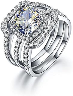3 Carat Cushion Cut Ring Set 925 Sterling Silver Women Wedding Cubic Zirconia Engagement Ring