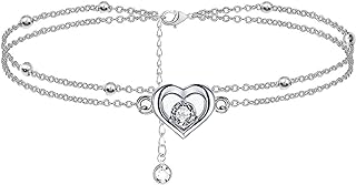 BINXWA Silver Ankle Bracelets for Women,14K Heart Double Layer Women's Anklets Adjustable Beach Anklets Gifts Jewelry for Women Teen Girls (mit gift box)…