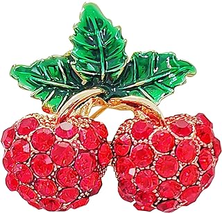 Cute Red Crystal Cherry Pin Brooch for Women Girl Accessory