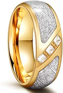 Greenpod 8mm Stainless Steel Rings for Men 24K Gold Meteorite Cubic Zirconia Inlay Domed Polished Wedding Band Comfort Fit Size 7-15