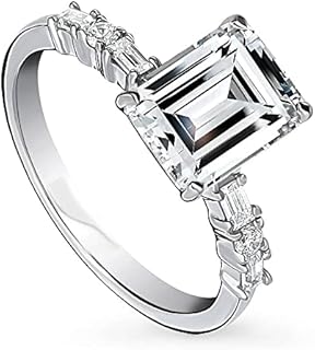 BERRICLE Sterling Silver Solitaire Wedding Engagement Rings 2.1 Carat Emerald Cut Cubic Zirconia CZ Art Deco Promise Ring for Women, Rhodium Plated Size 4-10