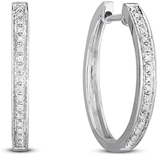 Natalia Drake 1/10 Cttw Small Thin Hoop Diamond Earrings for Women in 925 Sterling Silver