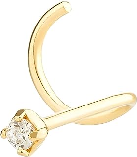 Gold Nose Ring, Solid 14K Gold Nose Stud for Women | Size: 1.5mm, 2mm and 2.5mm | Hypoallergenic Yellow Gold Stud with Cubic Zirconia, Jewelry